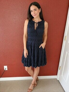 Max Studio Navy Sleeveless Tie-Front Mini Dress